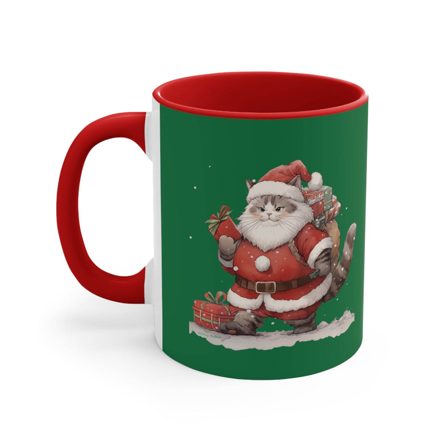 Kitty Cat Claus - Festive Holiday Ceramic Mug - Holiday Gift - 11 oz - Dishwasher Safe