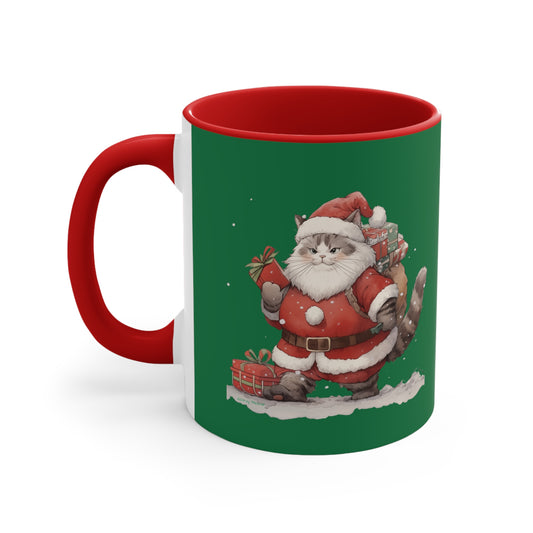 Kitty Cat Claus - Festive Holiday Ceramic Mug - Holiday Gift - 11 oz - Dishwasher Safe