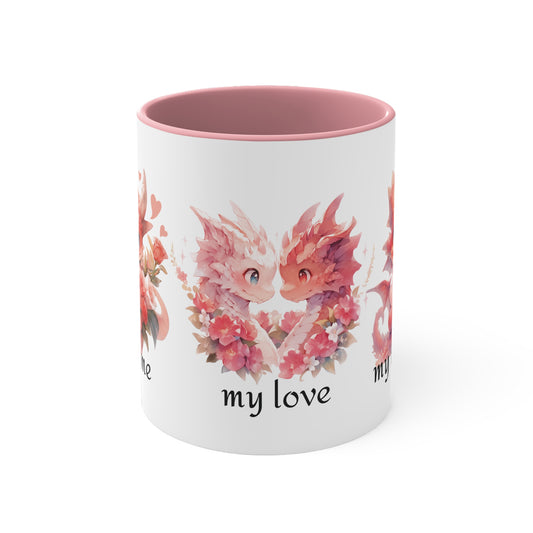 Pink Dragon Valentine's Day Accent Mug - 11oz Ceramic, Dishwasher Safe