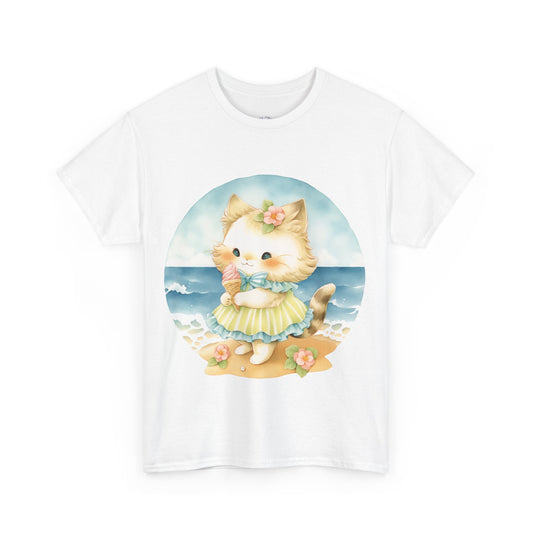 Kitty's Beach Day - Cute Cat T-Shirt, Beach Vacation Apparel