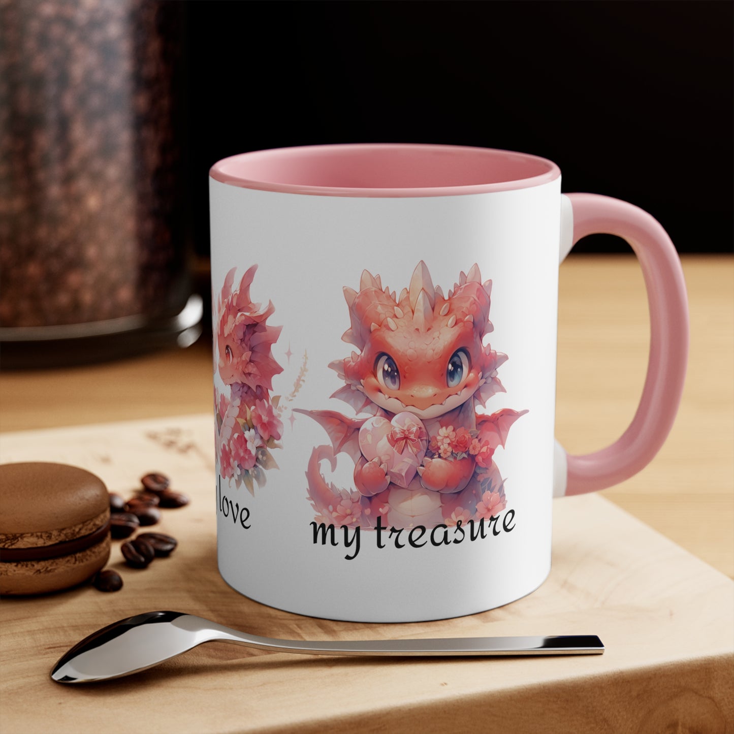 Pink Dragon Valentine's Day Accent Mug - 11oz Ceramic, Dishwasher Safe