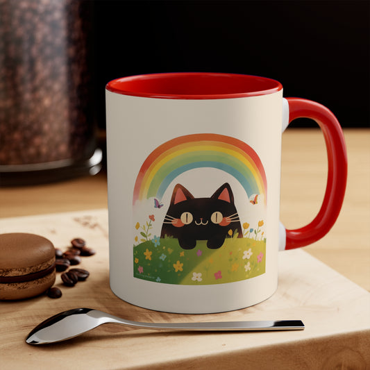 Magic and Mischief Black Cat Rainbow Mug - 11 oz Ceramic, Dishwasher and Microwave Safe