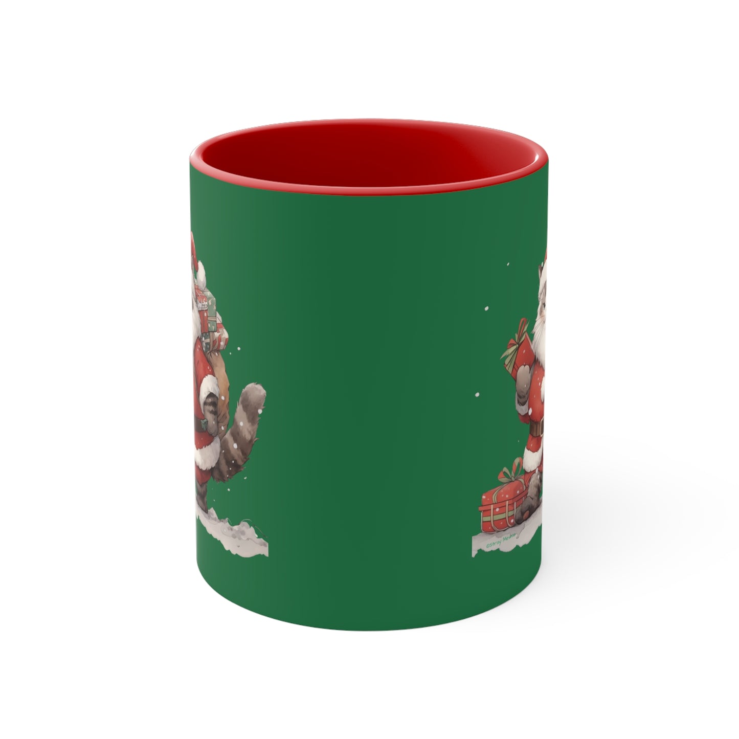Kitty Cat Claus - Festive Holiday Ceramic Mug - Holiday Gift - 11 oz - Dishwasher Safe