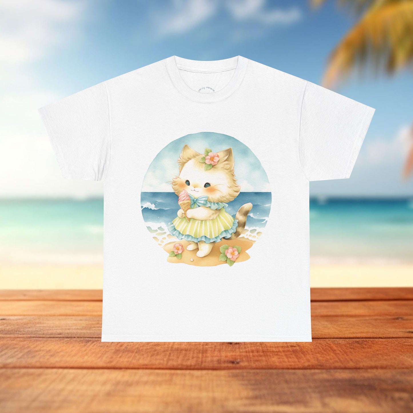 Kitty's Beach Day - Cute Cat T-Shirt, Beach Vacation Apparel