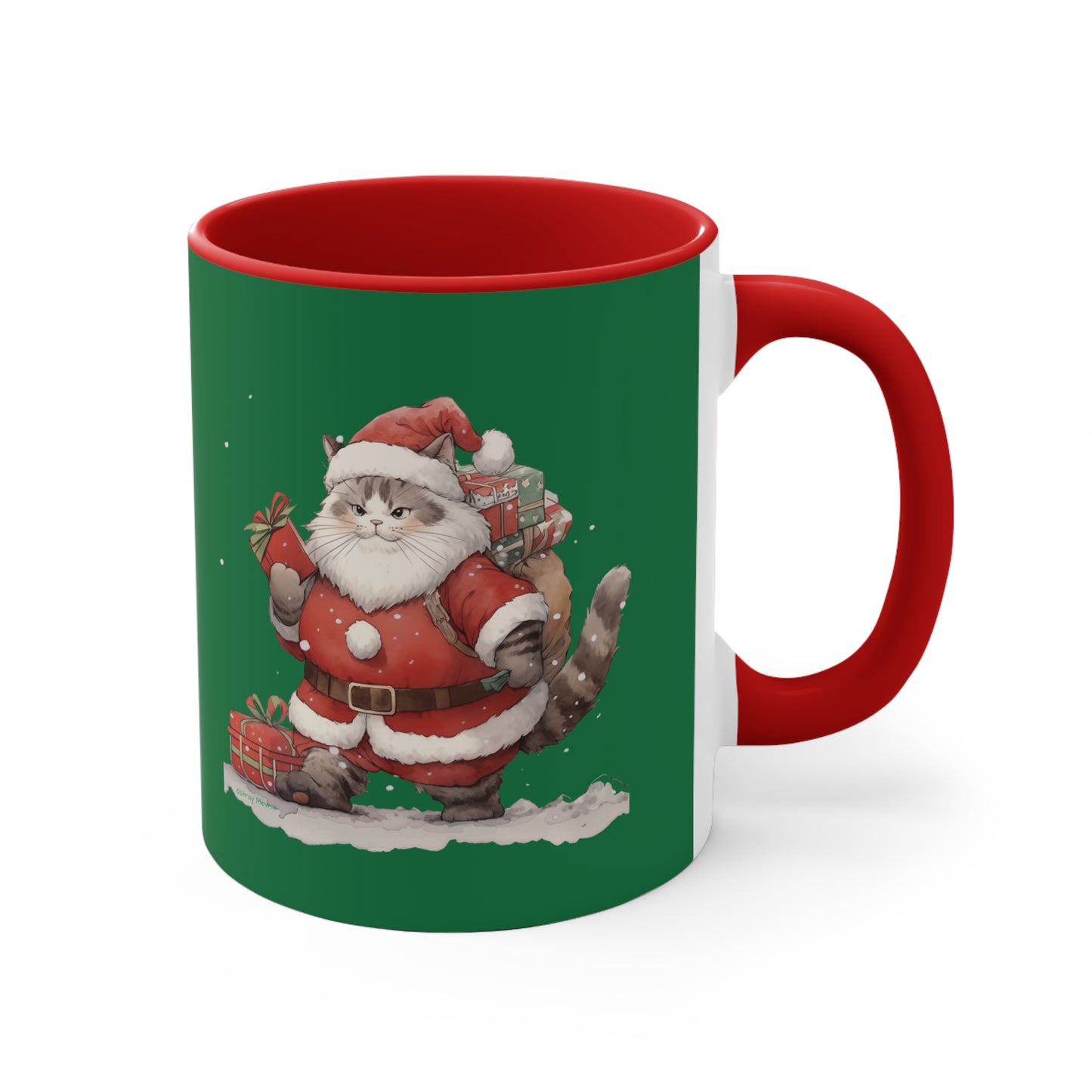 Kitty Cat Claus - Festive Holiday Ceramic Mug - Holiday Gift - 11 oz - Dishwasher Safe
