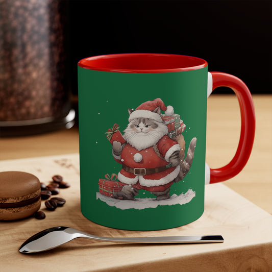 Kitty Cat Claus - Festive Holiday Ceramic Mug - Holiday Gift - 11 oz - Dishwasher Safe
