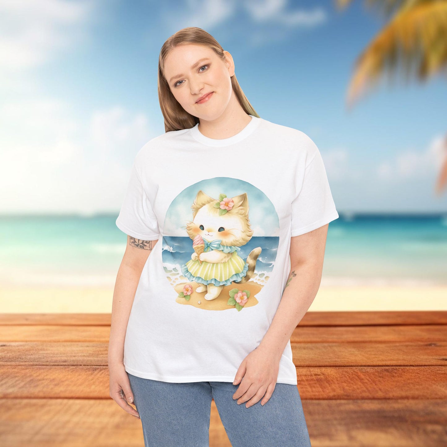 Kitty's Beach Day - Cute Cat T-Shirt, Beach Vacation Apparel