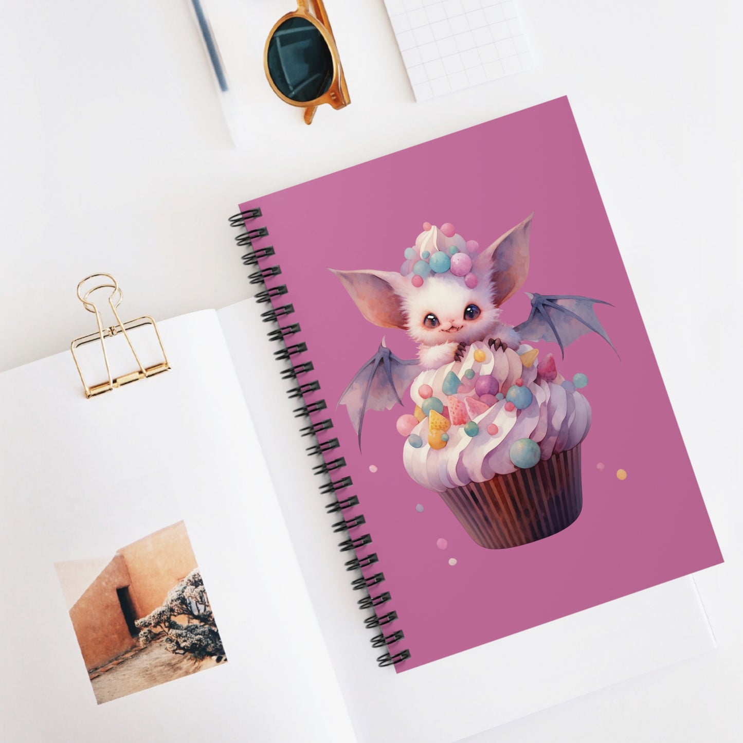 Cute Baby Fruit Bat Cupcake Spiral Notebook