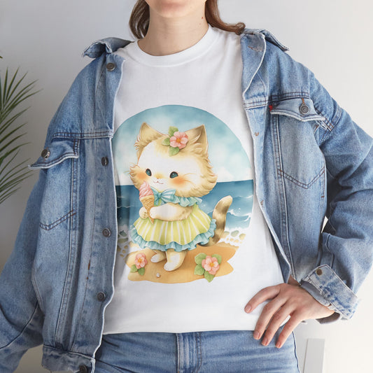 Kitty's Beach Day - Cute Cat T-Shirt, Beach Vacation Apparel